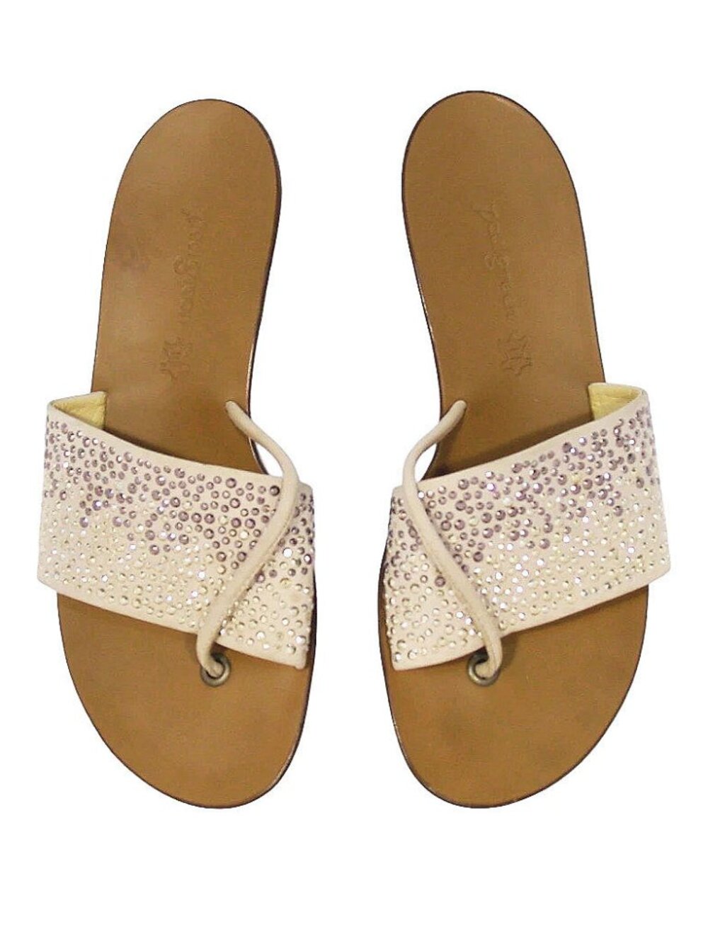 PAUL GREEN Pixie $375 Gold Studded Nubuck Slides Thong Sandals UK 6/US 8.5